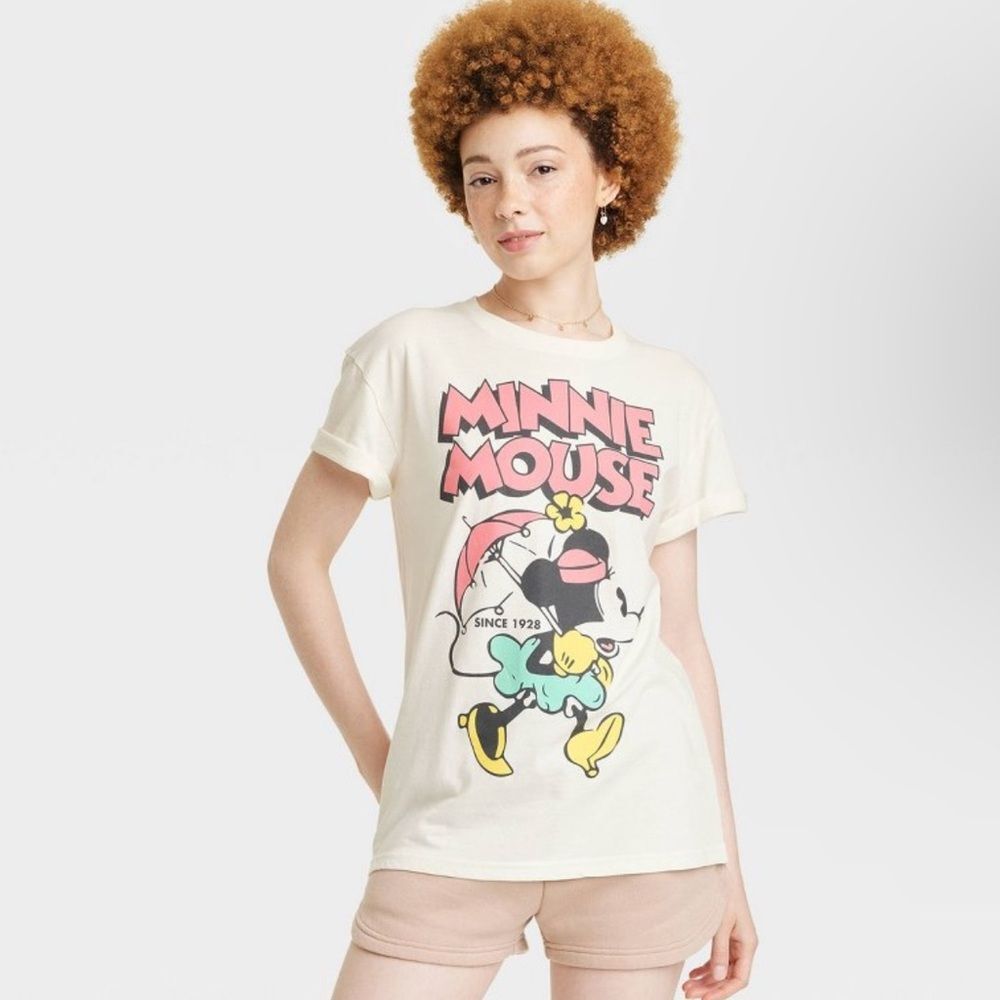 Women's Disney Minnie Mouse Retro Short Sleeve Graphic T-Shirt - White L